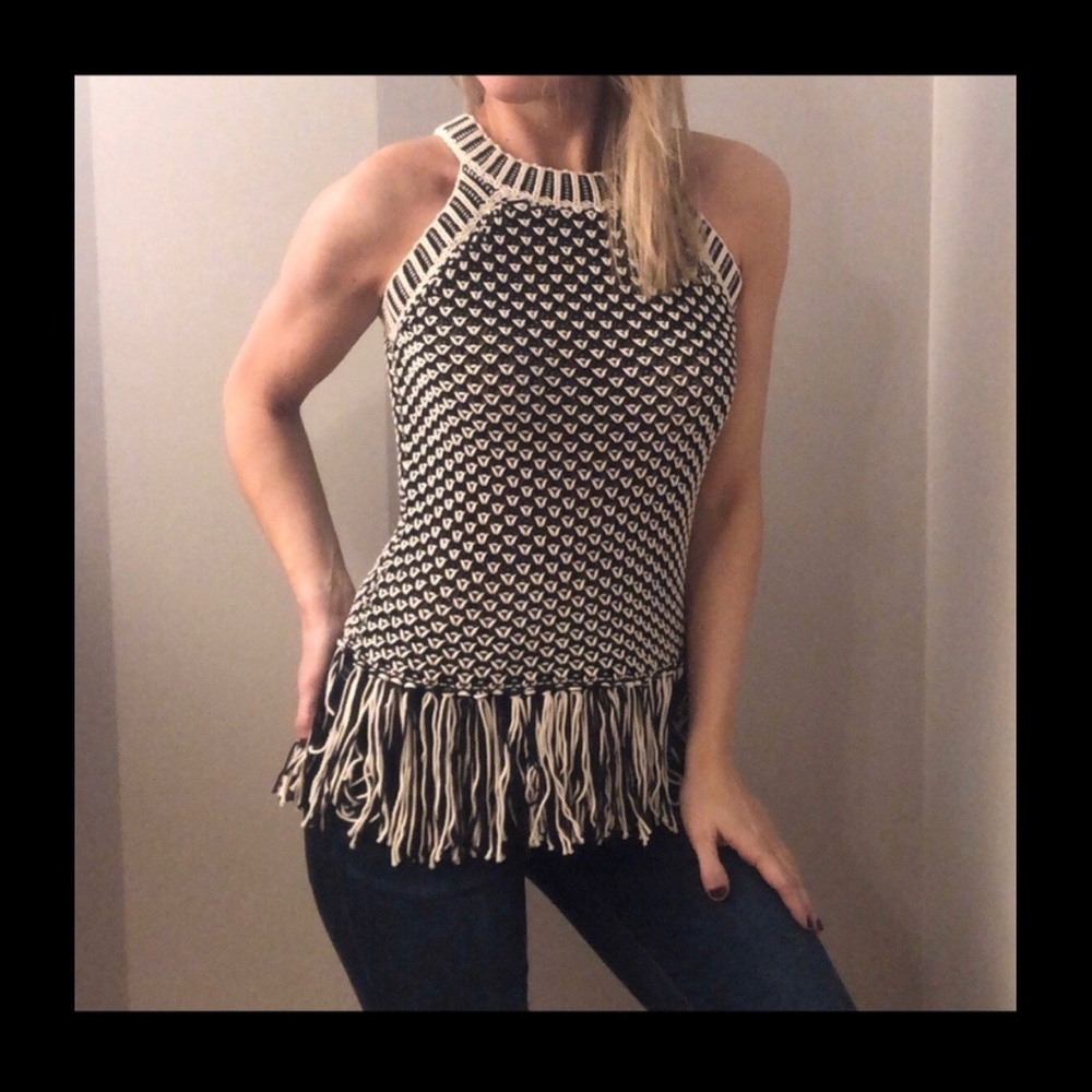 WHISTLES Festival Boho Hippie Fringe Knit Tank Top - Picture 1 of 7